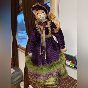 Vintage Purple and Green Cat Doll with Gold Accents